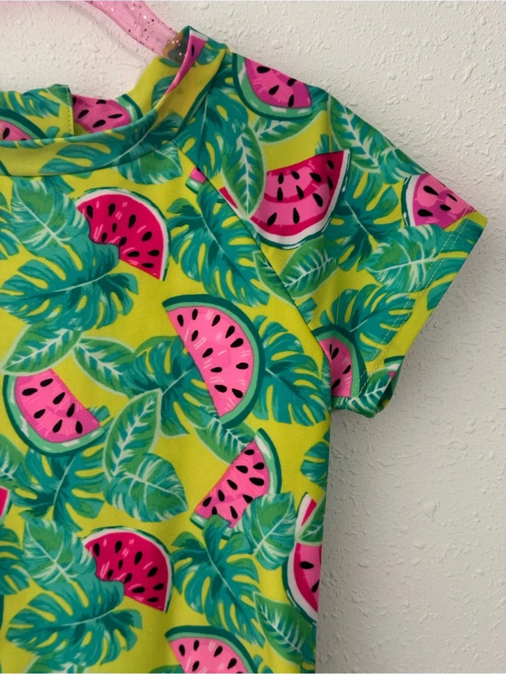 Cat & Jack Rashguard Swimsuit Watermelon Short Sleeve - Pink Green Girls Beach